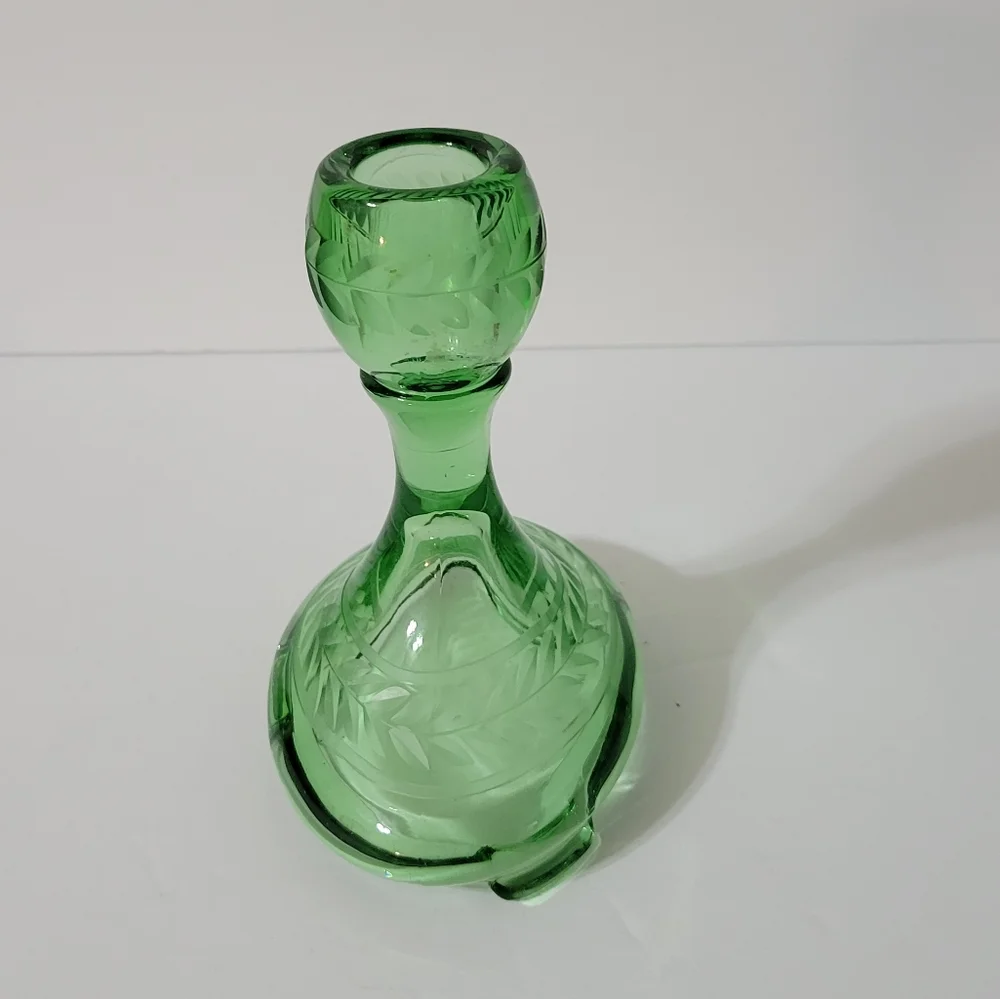 Vintage Fostoria Uranium Glass Candlestick Glowy Glass